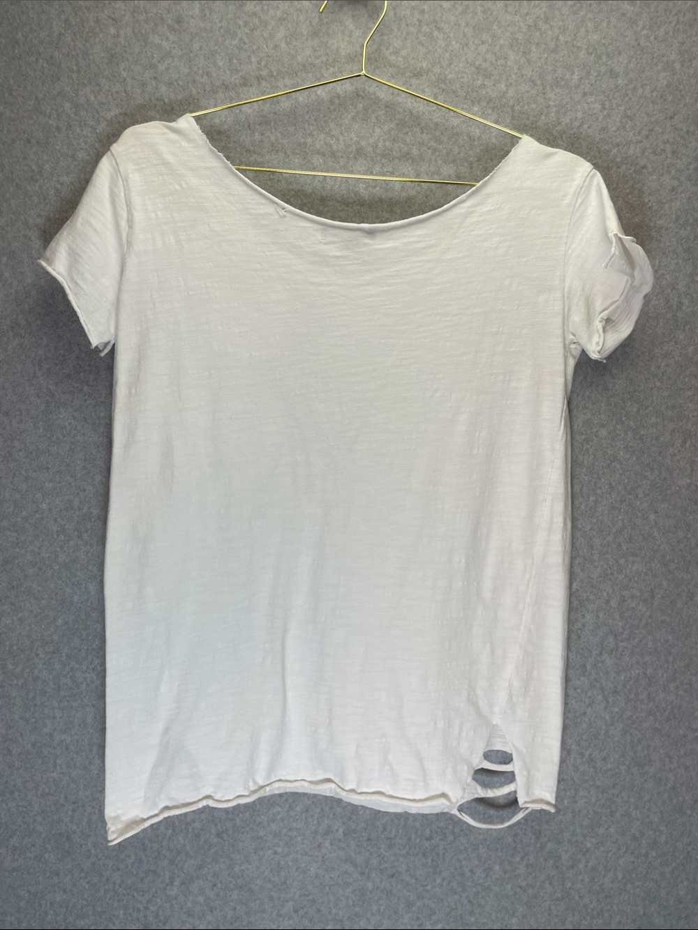 A Rare Bird Distressed White Cotton Raw Hem T Shirt Top - Picture 4 of 4